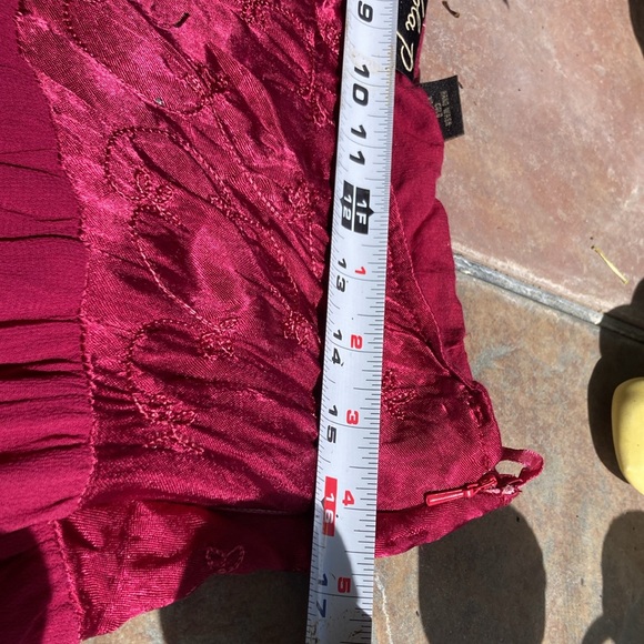 Red Satin Crepe Embroidered Skirt - Picture 5 of 10